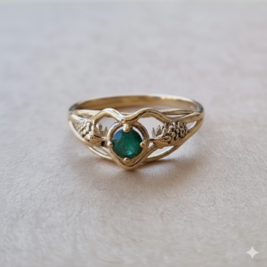 טבעת ענף זהב 14 קראט משובצת אמרלד
