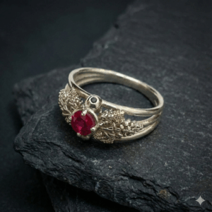 טבעת אוגוסט זהב לבן טבעי ואבן רובי