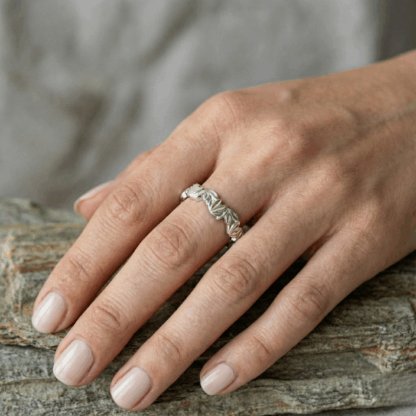 טבעת עלי שלכת כסף סטרלינג