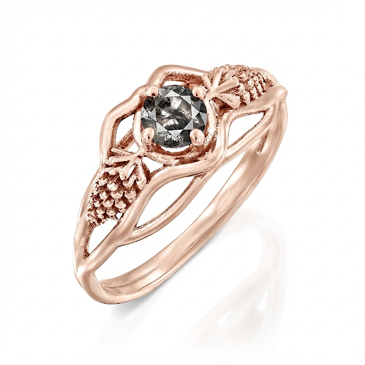 טבעת זהב ענף 14 קראט עם יהלום Salt & Pepper