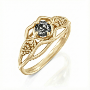 טבעת זהב ענף 14 קראט עם יהלום Salt & Pepper