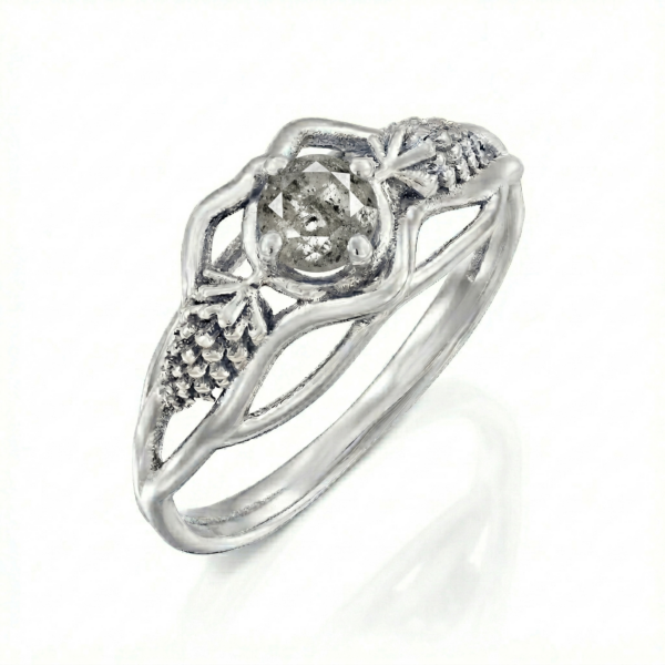 טבעת זהב ענף 14 קראט עם יהלום Salt & Pepper