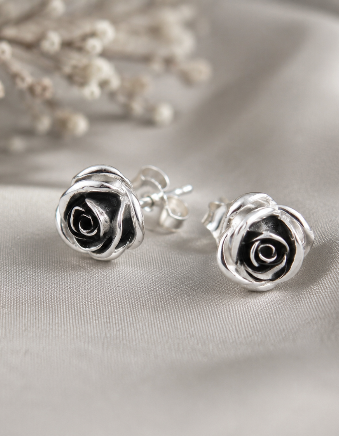 עגילי ורד מכסף – Rose